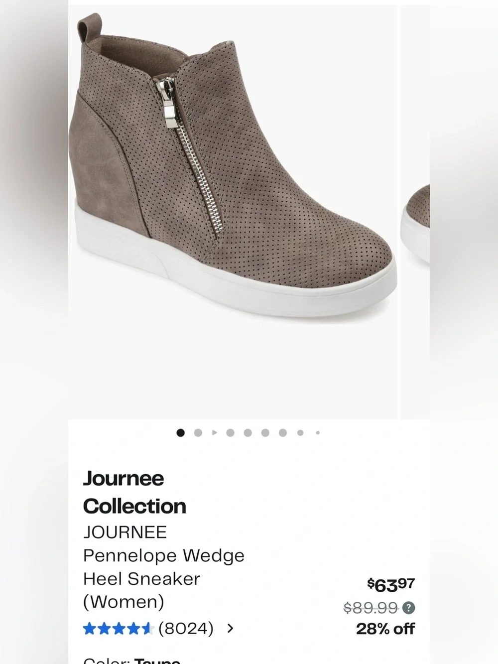 Journee Collection Taupe Perforated Wedge Sneaker Bootie with Side Zip
